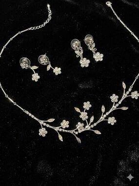 Crystal Flower Necklace and 2 Sets of Earrings
